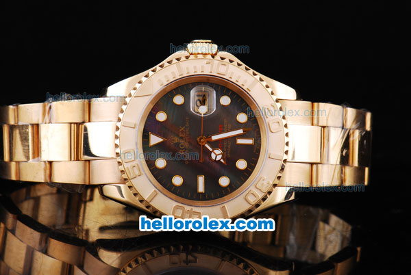 Rolex Yachtmaster Oyster Perpetual Chronometer Automatic with Black Shell Dial and Full Gold Bezel ,Case and Strap-Round Bearl Marking-Small Calendar - Click Image to Close